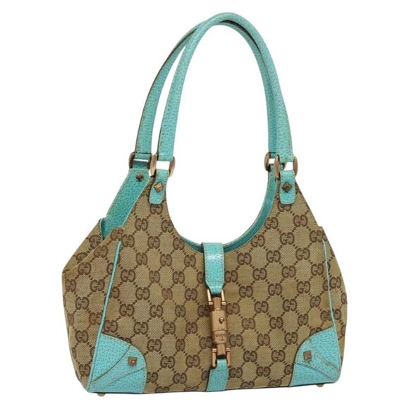 GUCCI GG Canvas New Jackie Shoulder Bag Beige Gold 124409 Auth EC820 - Picture 1 of 16